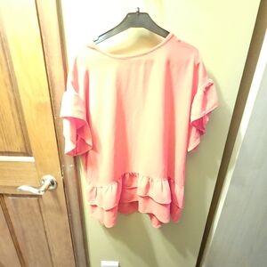 Vine & Love Coral Ruffle Blouse